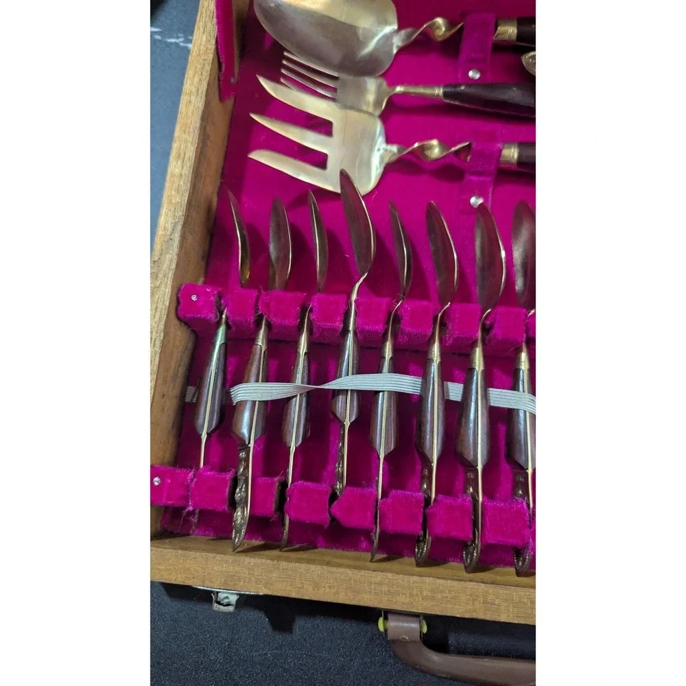 Vintage Sammy's Gems Thailand Bronze Wood Flatware Set 29 Pc‎ MCM Boho Luxury